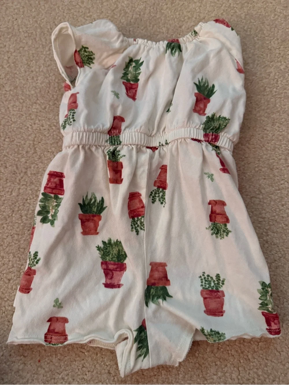 Burt’s Bee Baby White Baby Romper with Red Terracotta Pot & Green Plant Print